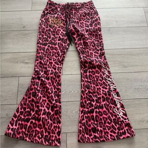 Ed Hardy Hot Pink and Black Leopard Drawstring Waist Pants